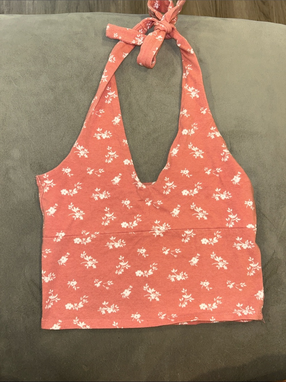 Hollister Coral Floral Halter Crop Top